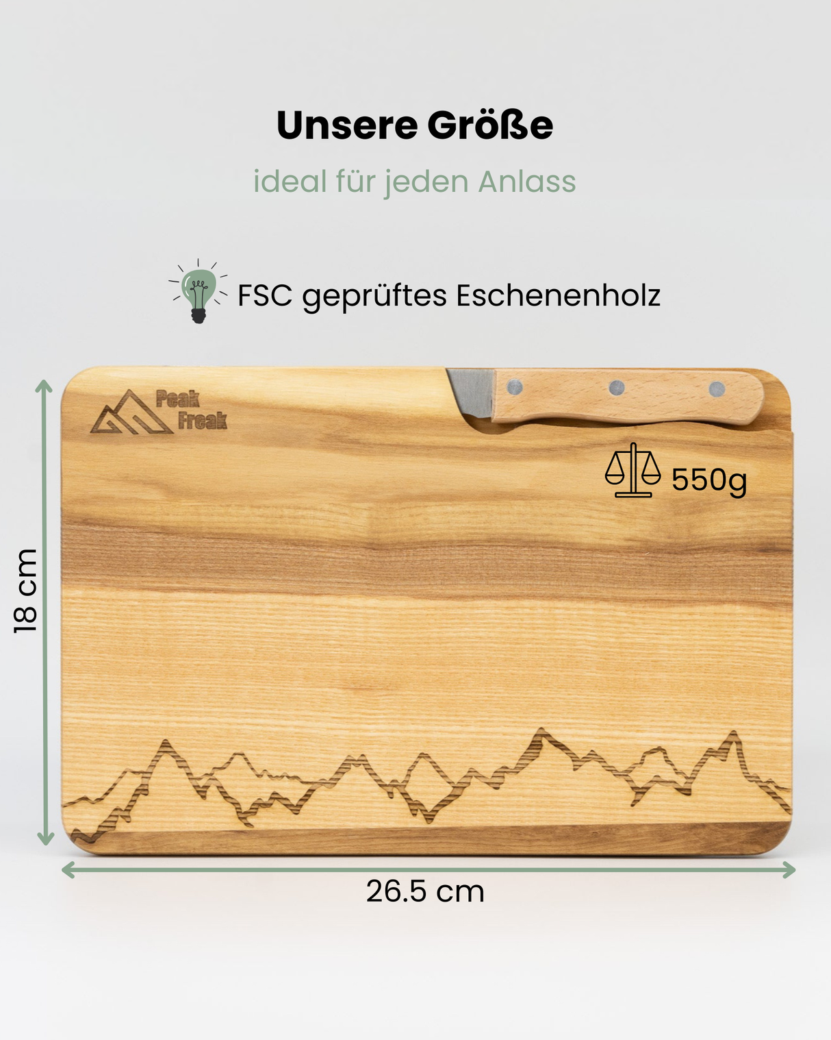 Schneidbrett Esche inkl. Messer - Bergschlag