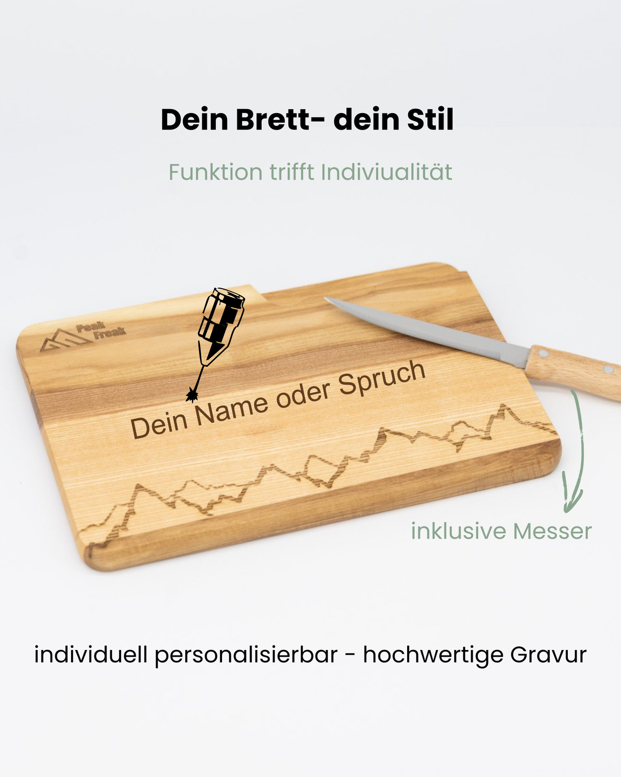 Schneidbrett Esche inkl. Messer - Bergschlag
