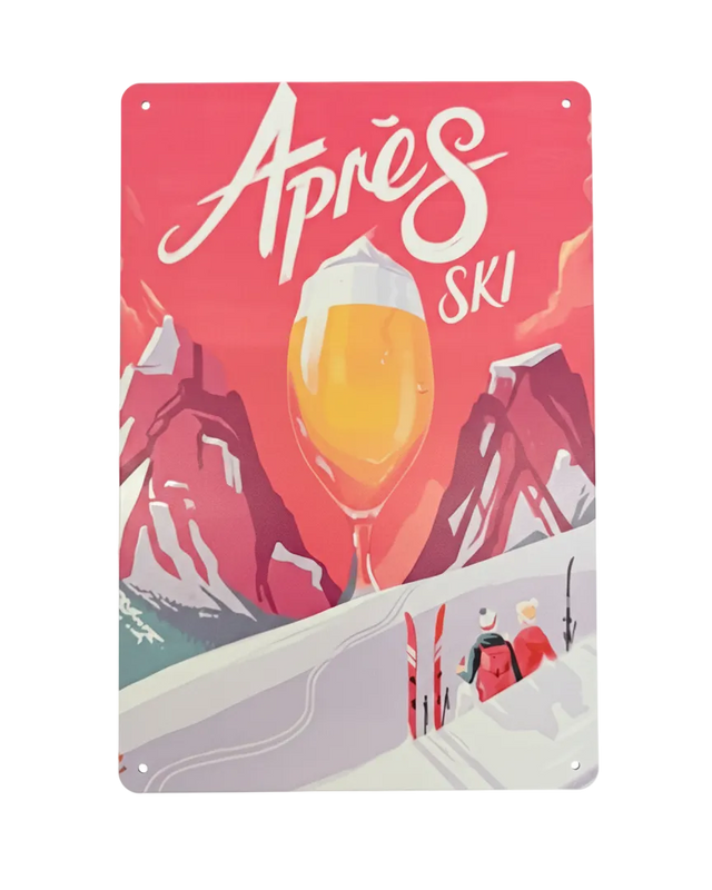 Retro Blechschild Winter Après Ski pink
