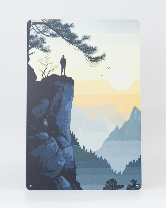Retro Blechschild Explore/Wandern blue sunset
