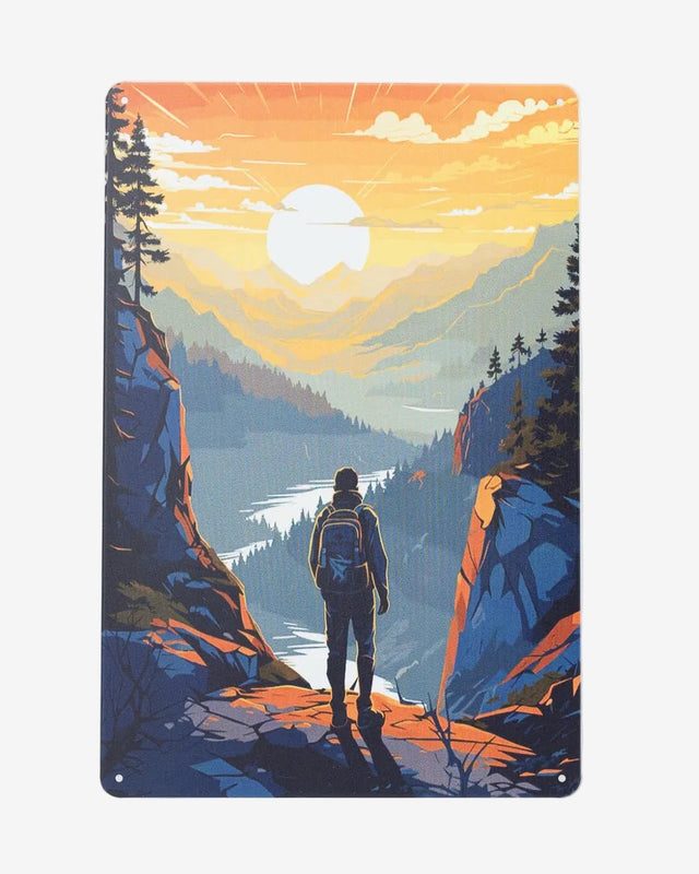 Retro Blechschild Wanderer Sonnenuntergang