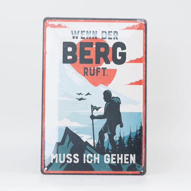 Retro Blechschild Wandern Berg ruft