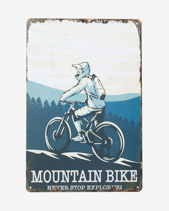 Retro Blechschild Biker mountain bike blue