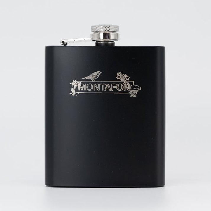 Flachmann schwarz matt Gravur Montafon Spirit