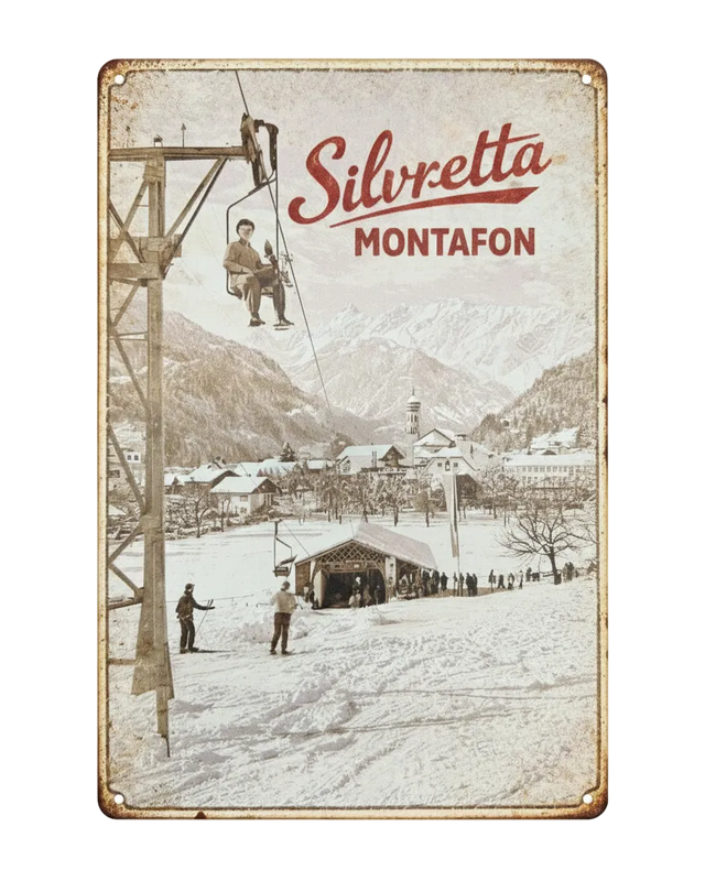 Retro Blechschild Heimat Silvretta Montafon - old Sessellift
