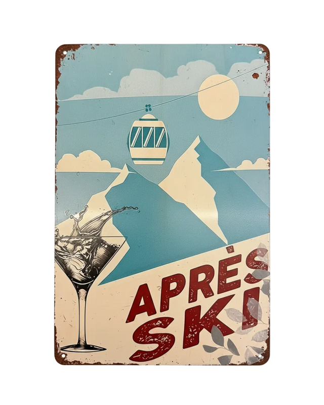 Retro Blechschild Winter Après Ski blau
