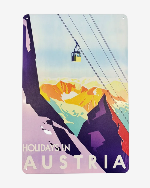 Retro Blechschild Winter Holidays in Austria - Berge
