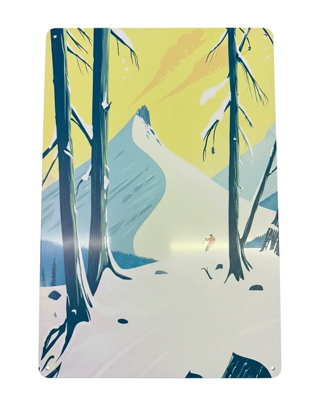 Retro Blechschild Winter Landschaft - gelber Himmel