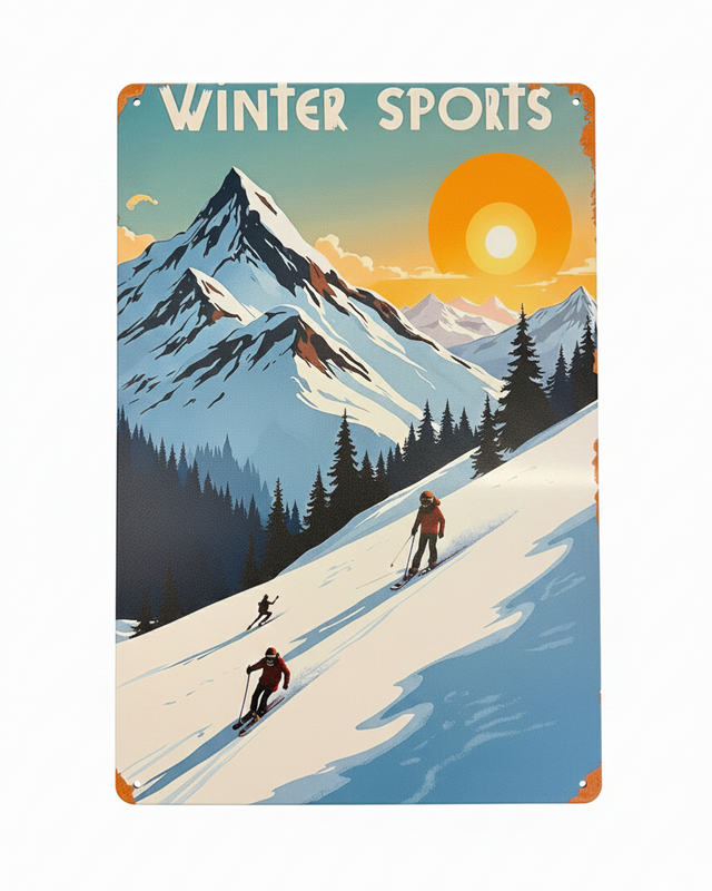 Retro Blechschild Winter Winter Sports