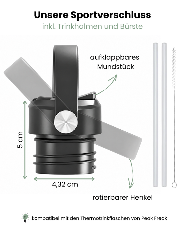 Sportverschluss mit Trinkhalmen & Bürste
