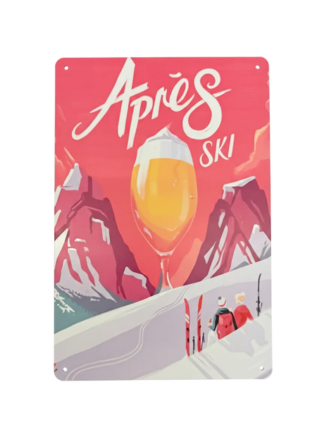 Retro Blechschild Winter Après Ski pink