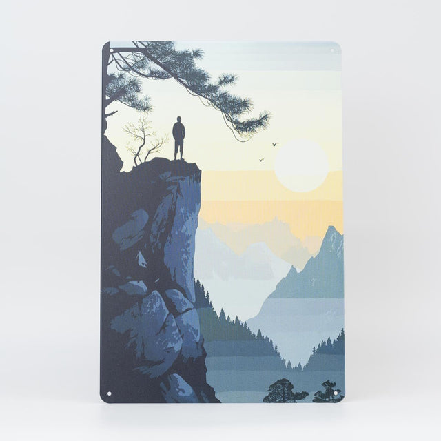 Retro Blechschild Explore/Wandern blue sunset