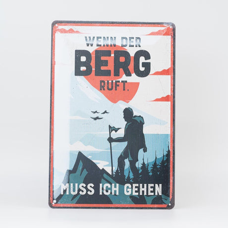 Retro Blechschild Wandern Berg ruft 