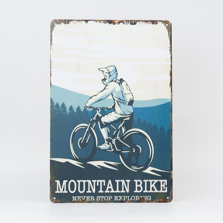 Retro Blechschild Biker mountain bike blue