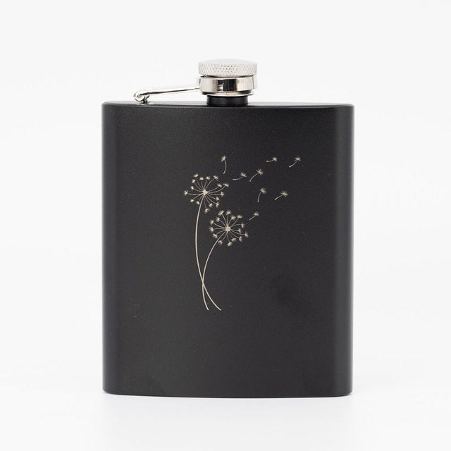 Flachmann schwarz matt Gravur Blumen