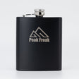Flachmann schwarz matt Gravur Peak Freak Logo