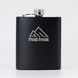 Flachmann schwarz matt Gravur Peak Freak Logo