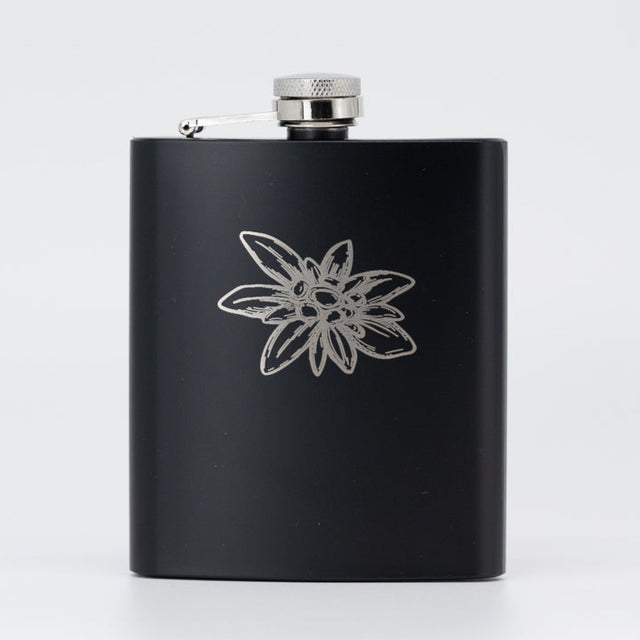 Flachmann schwarz matt Gravur Edelweiss
