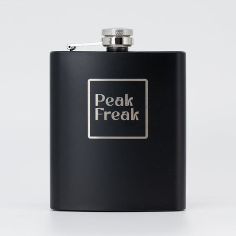 Flachmann schwarz matt Gravur Peak Freak Logo