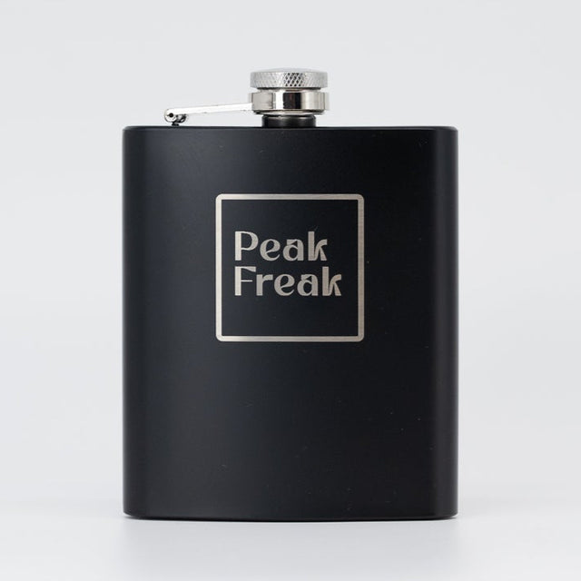 Flachmann schwarz matt Gravur Peak Freak Logo