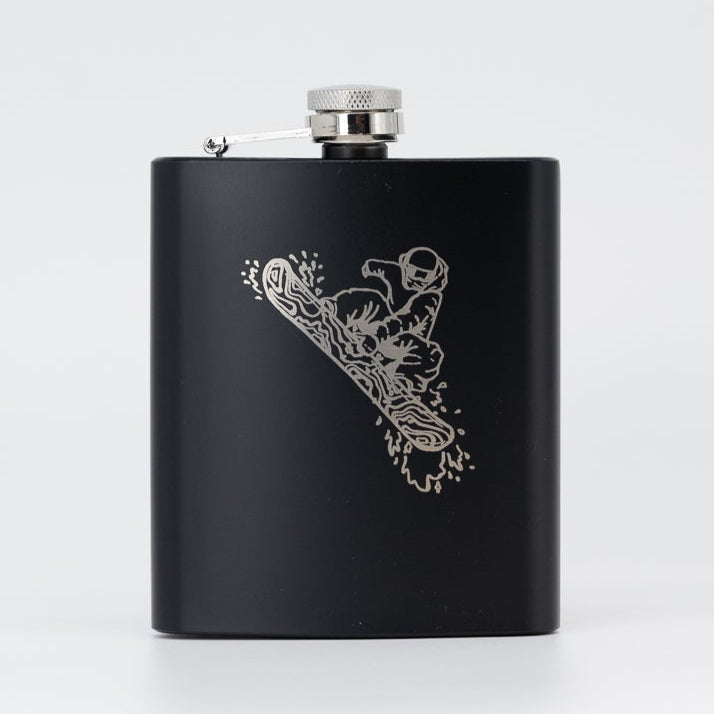 Flachmann schwarz matt Gravur Snowboarder