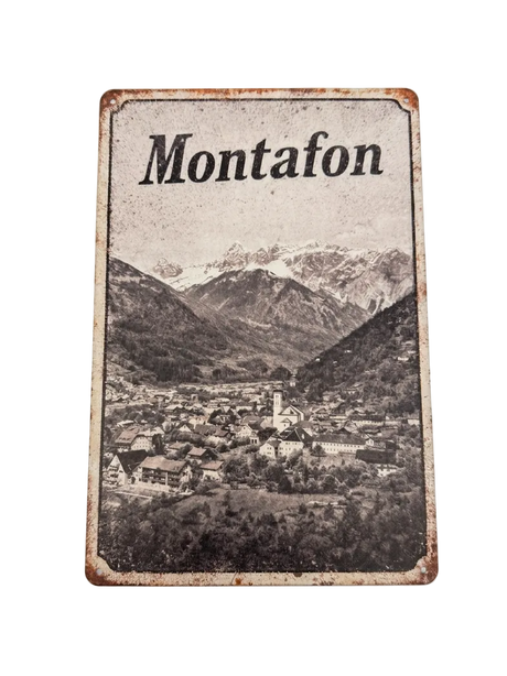 Retro Blechschild Heimat Montafon - Schwarz weiß