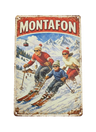 Retro Blechschild Heimat Montafon Skifahrer Familie