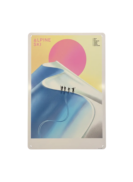 Retro Blechschild Winter Alpine Ski - pinker Mond