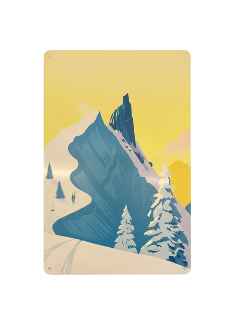 Retro Blechschild Winter Berge - gelber Himmel