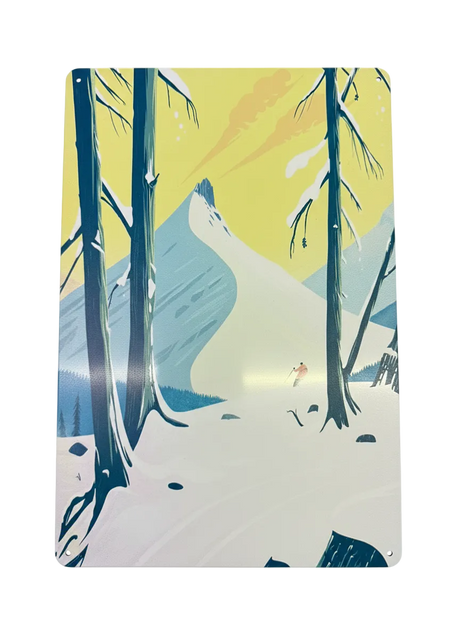 Retro Blechschild Winter Landschaft - gelber Himmel