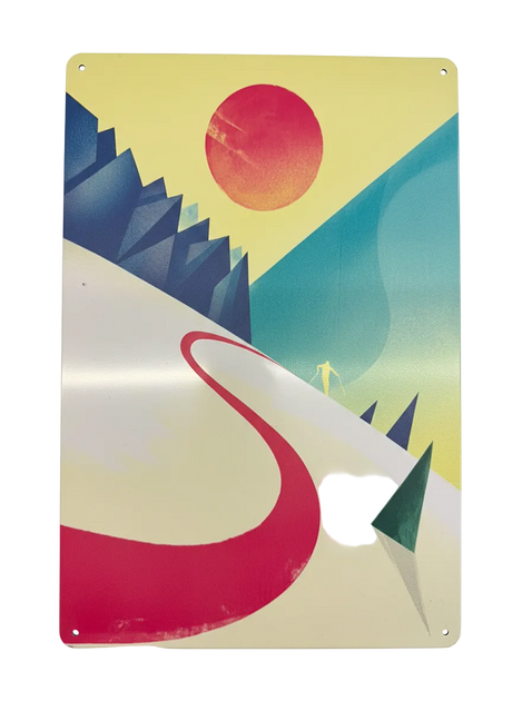 Retro Blechschild Winter Pinke Skispur