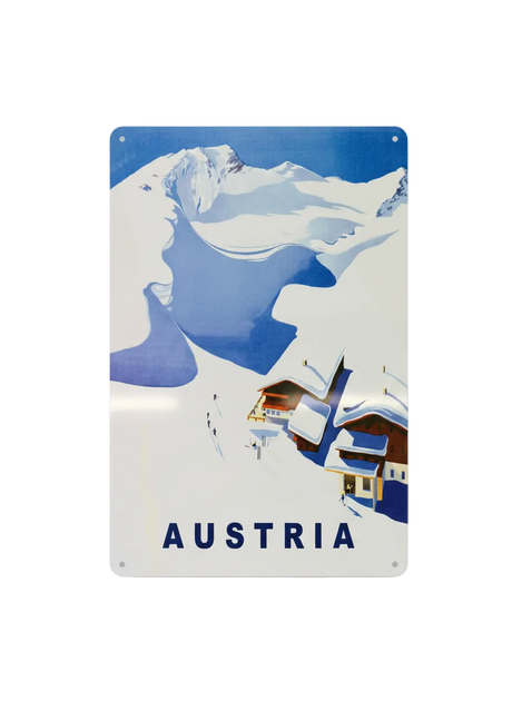 Retro Blechschild Winter Verschneite Häuser