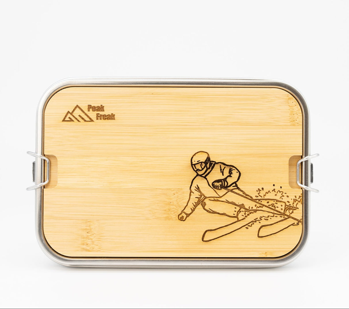 Edelstahl Lunchbox Bambus Deckel Skifahrer
