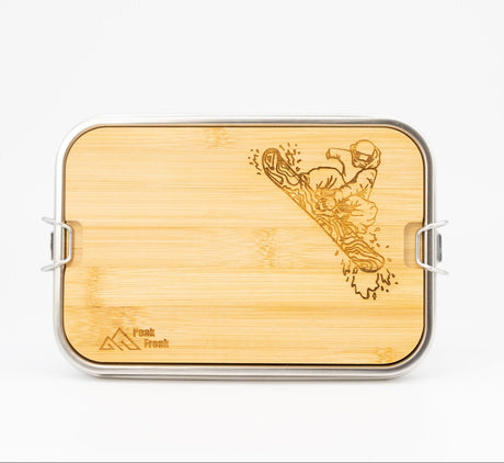 Edelstahl Lunchbox Bambus Deckel Snowboarder