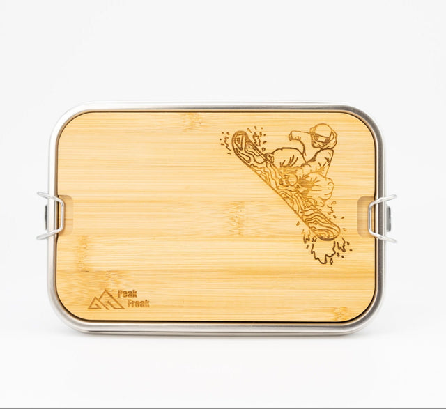 Edelstahl Lunchbox Bambus Deckel Snowboarder